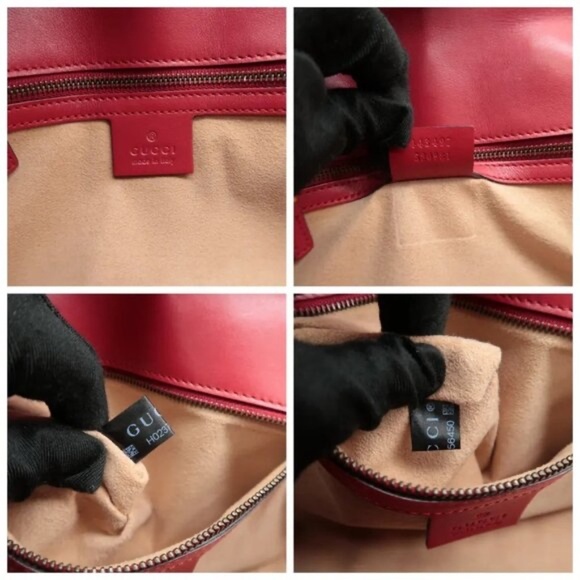 100% Authentic GUCCI GG Marmont Flap Red Leather Shoulder Bag 948-6824 - Picture 10 of 11